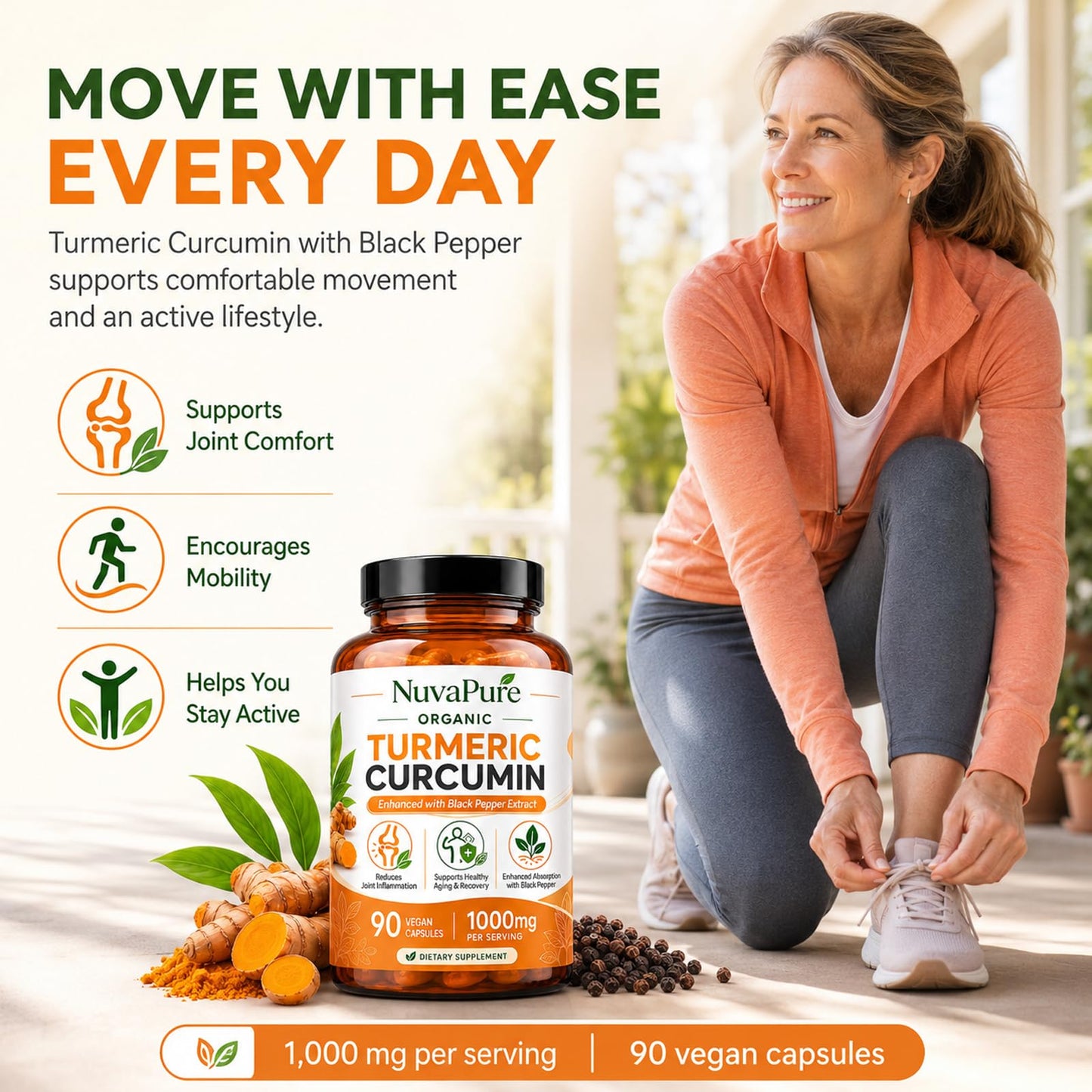 LUXEBARE NuvaPure Turmeric Curcumin with Black Pepper Capsules 90