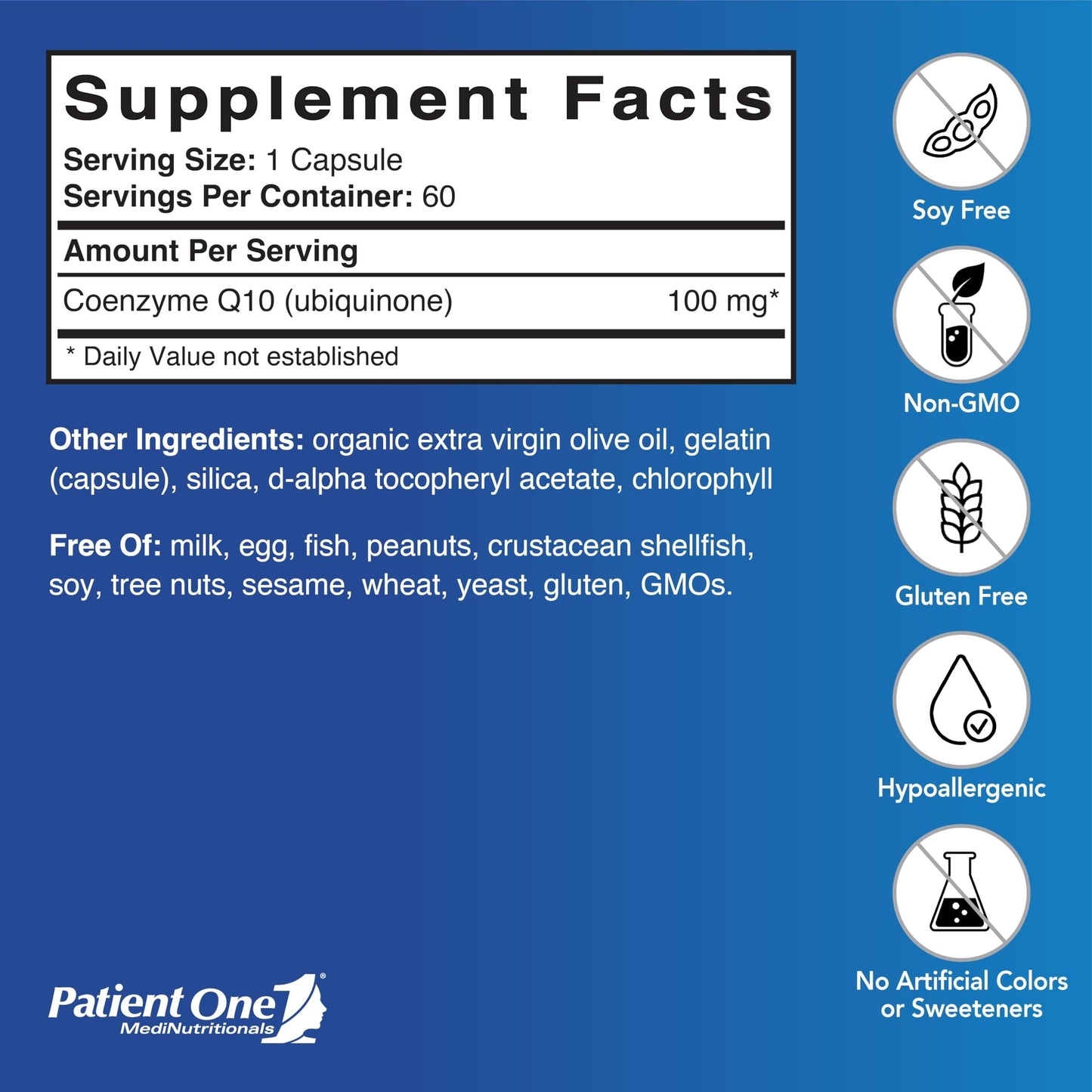 Patient One Coenzyme Q10 (CoQ10) 100 mg, 60 Capsules