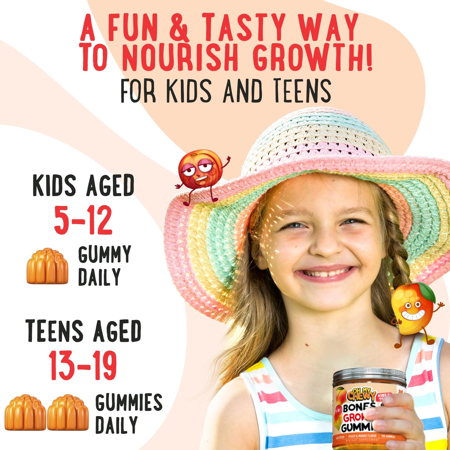 OH MY CHEWY Height Growth Vitamin Gummies for Kids & Teens, 60 Count