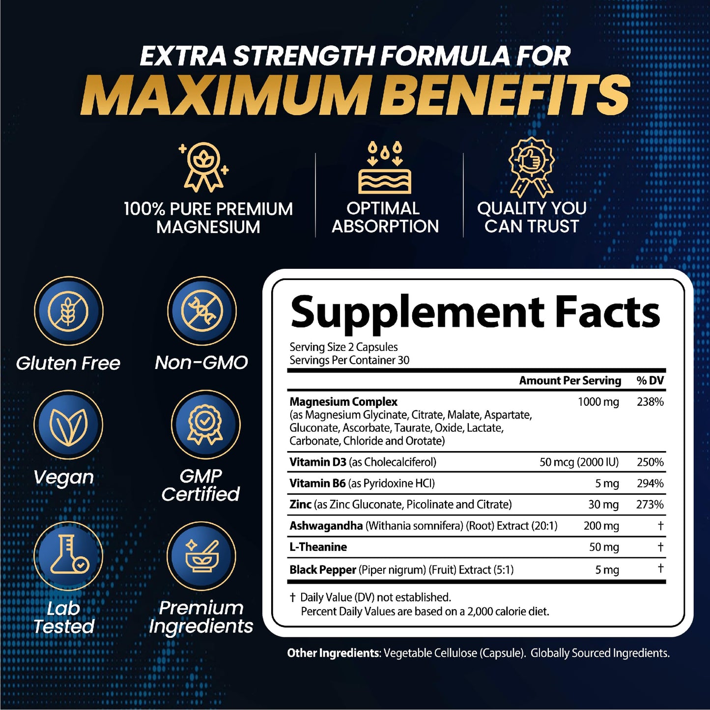 StrongVit 1000mg Magnesium Complex for Women and Men, 12 in 1 Magnesium Supplement with Ashwagandha, Zinc, D3, L-theanine Capsule 60 Count