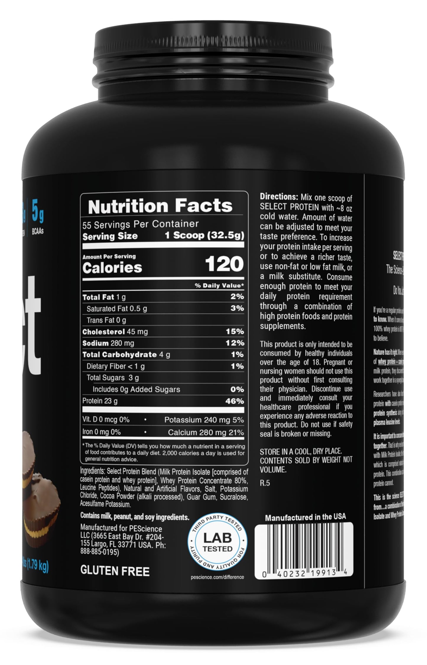 PEScience Select Protein Powder, Whey and Casein Blend, Chocolate Peanut Butter Cup, 55 Servings