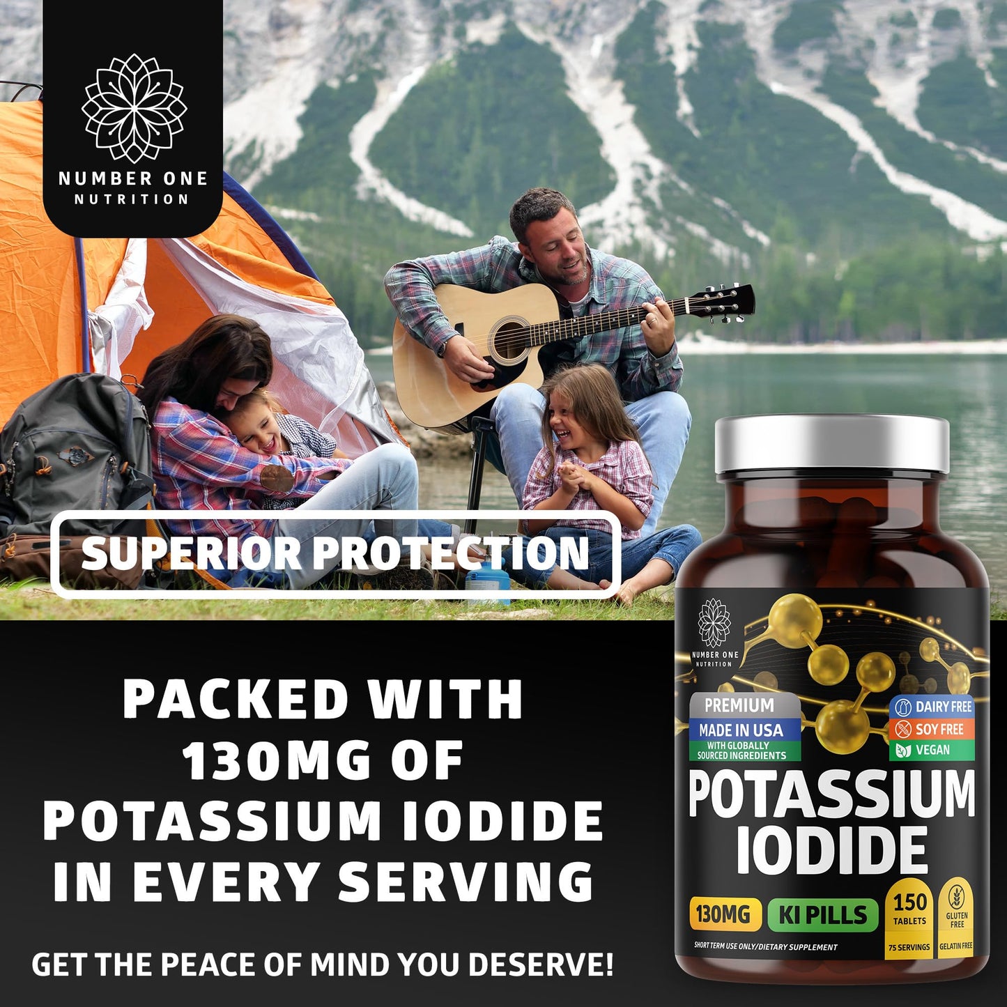 Number One Nutrition Potassium Iodide Supplement 130mg Iodine Thyroid Support Non-GMO 150 Tablets