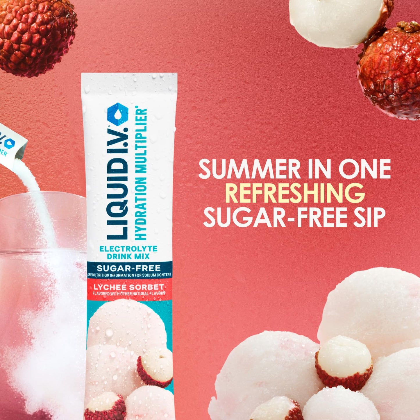 Liquid I.V. Sugar Free Hydration Electrolytes Lychee Sorbet Powder 19.23 Ounces