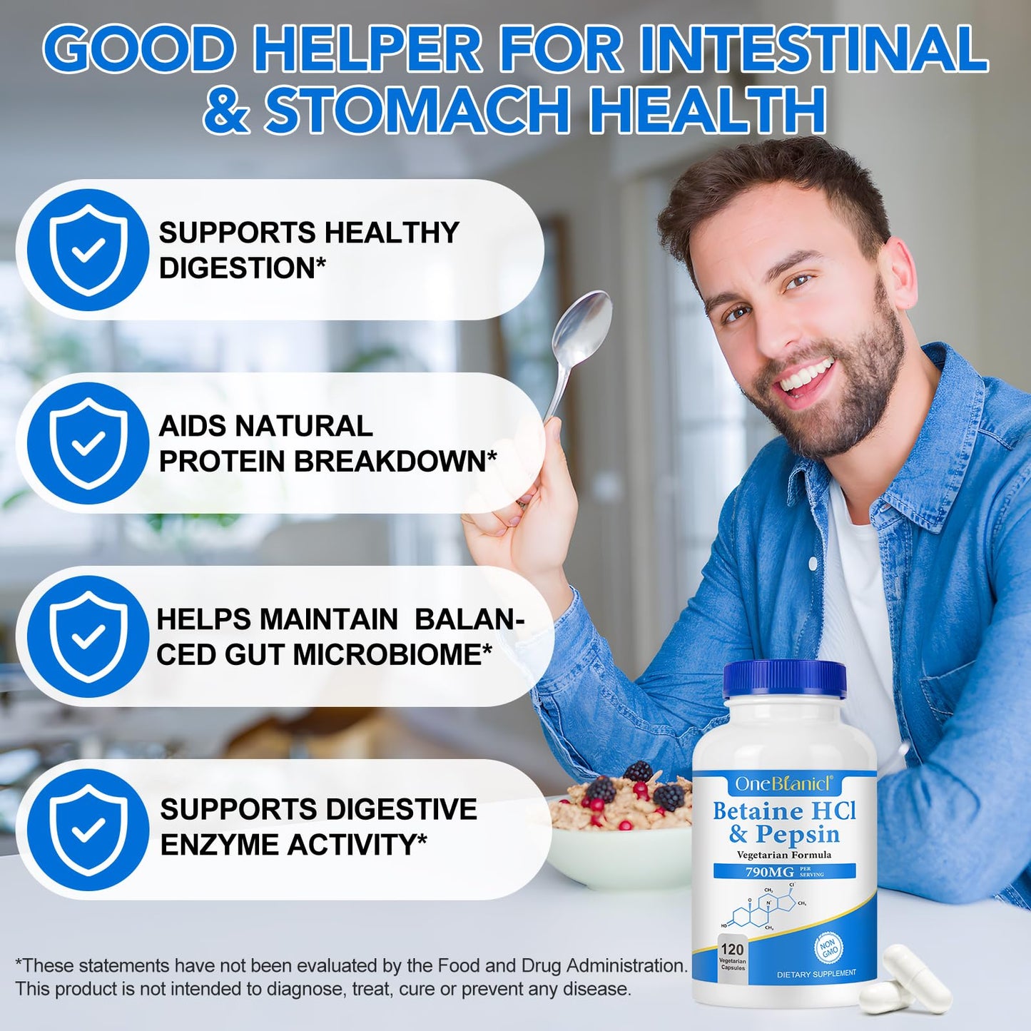 shwdppmy Betaine HCl with Pepsin Digestive Enzymes Supplement, 120 Vegan Capsules