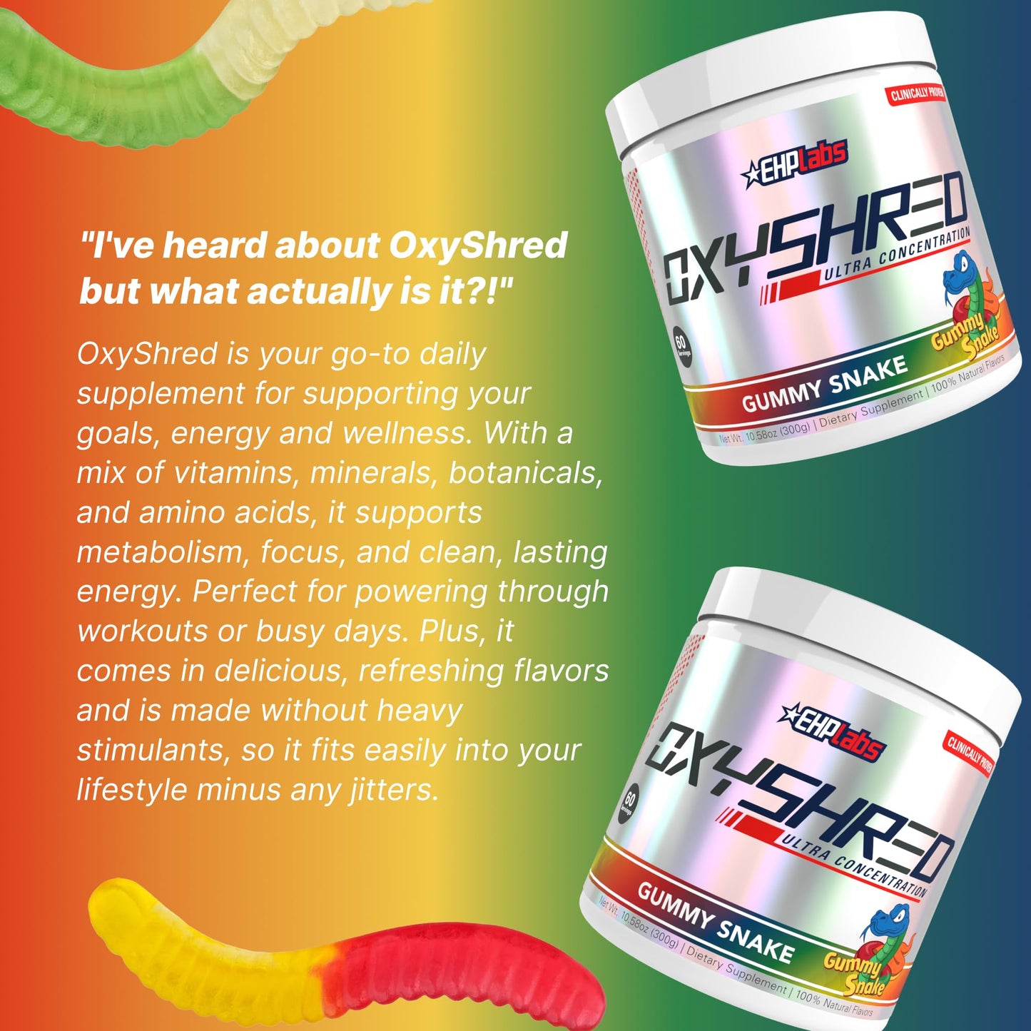 EHP LABS OxyShred Pre Workout Powder - Gummy Snake, 10 oz