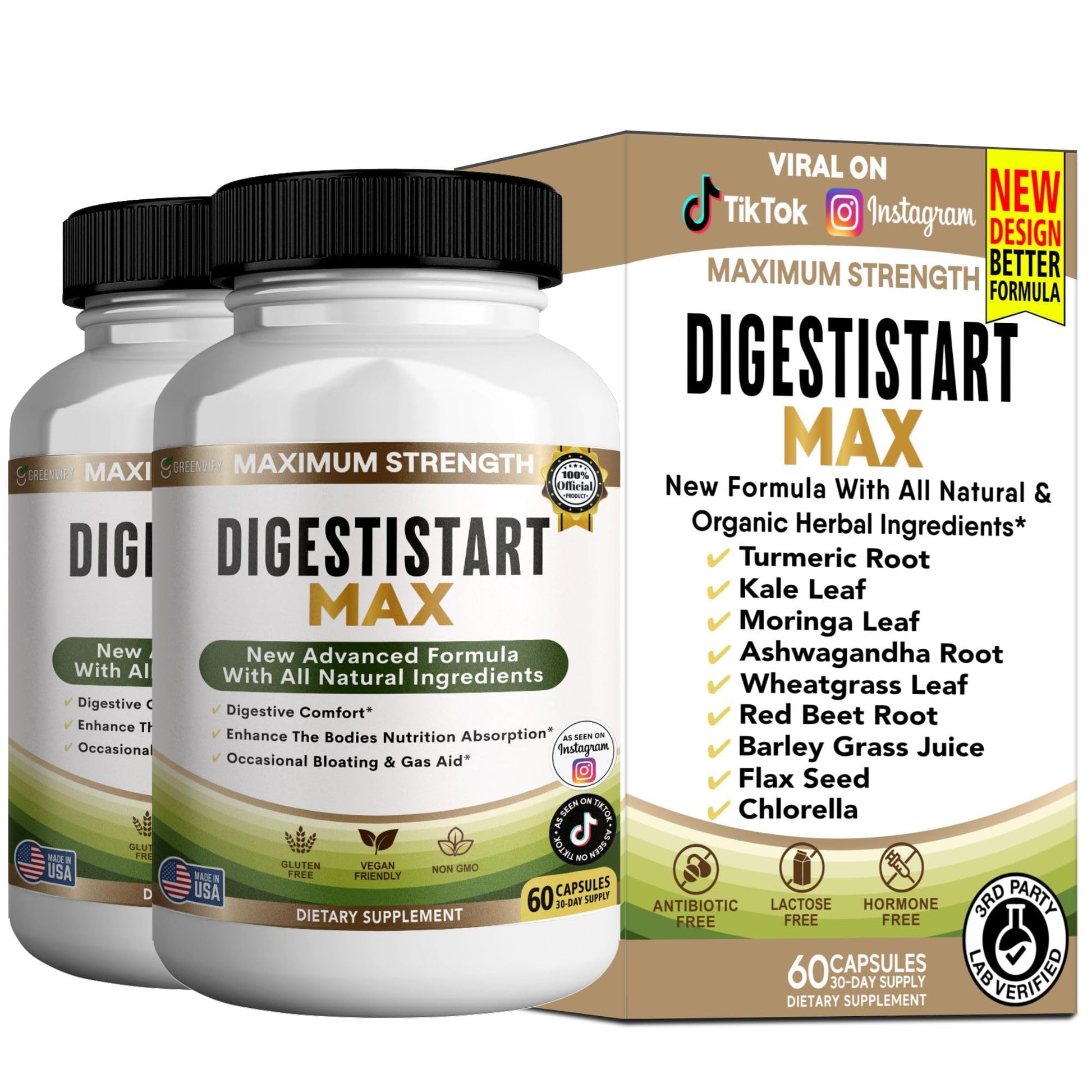 GREENVIFY Digestive Start Max Supplement, 60 Capsules