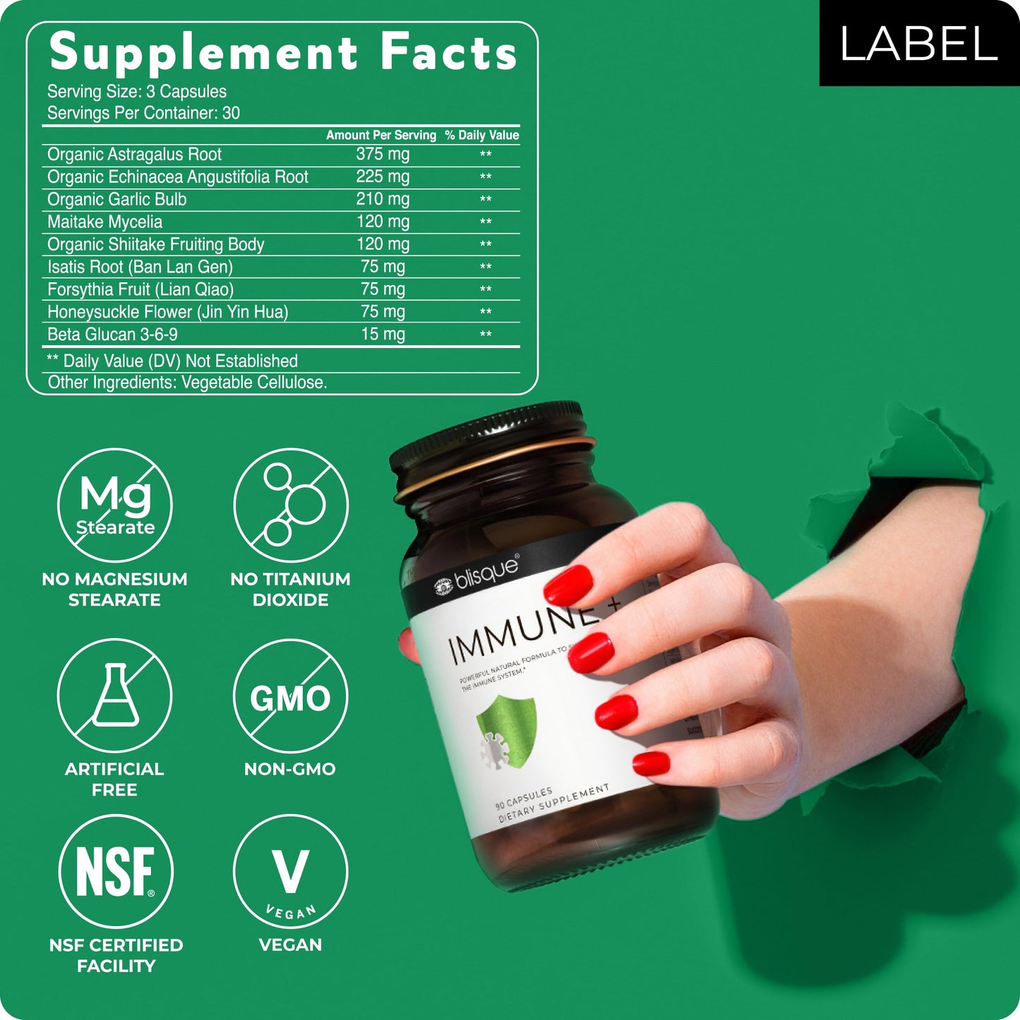 Blisque Natural Immune Support Supplement for Immune Defense, Boost, and Aid Capsules 1 Count