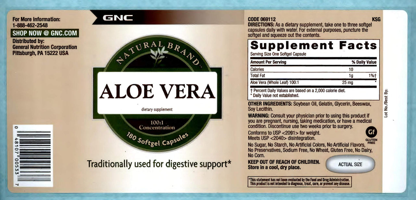 GNC Aloe Vera SoftGel Capsules, 180 Count