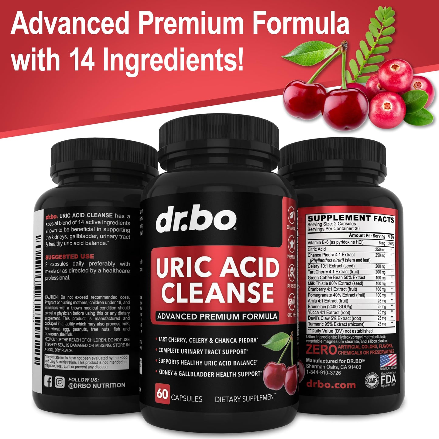 DR. BO Uric Acid Cleanse Support Supplement Capsules, 60 Count