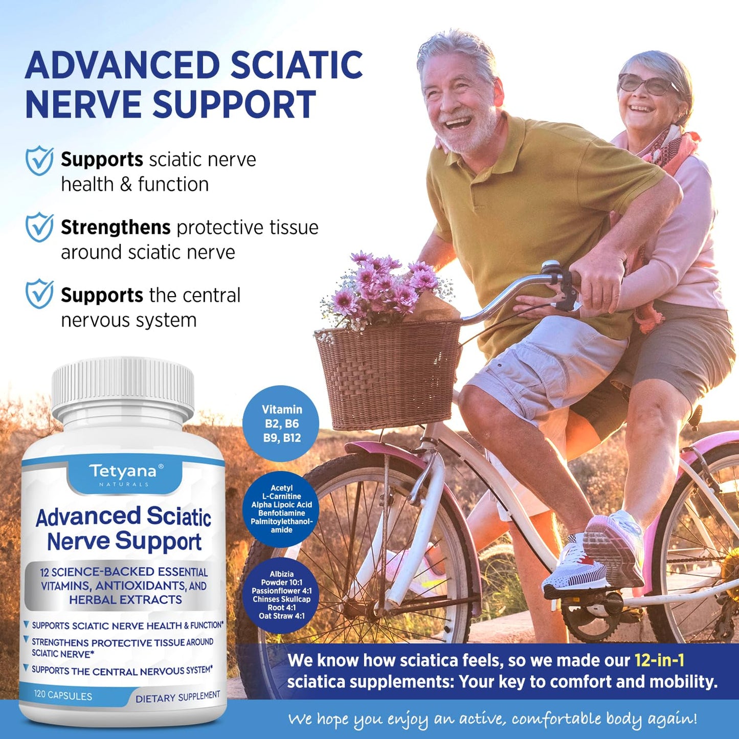 Tetyana naturals Advanced Sciatic Nerve Support Relief Alpha Lipoic Acid Vitamin Benfotiamine 12 in 1 Sciatica Supplements Capsules 120