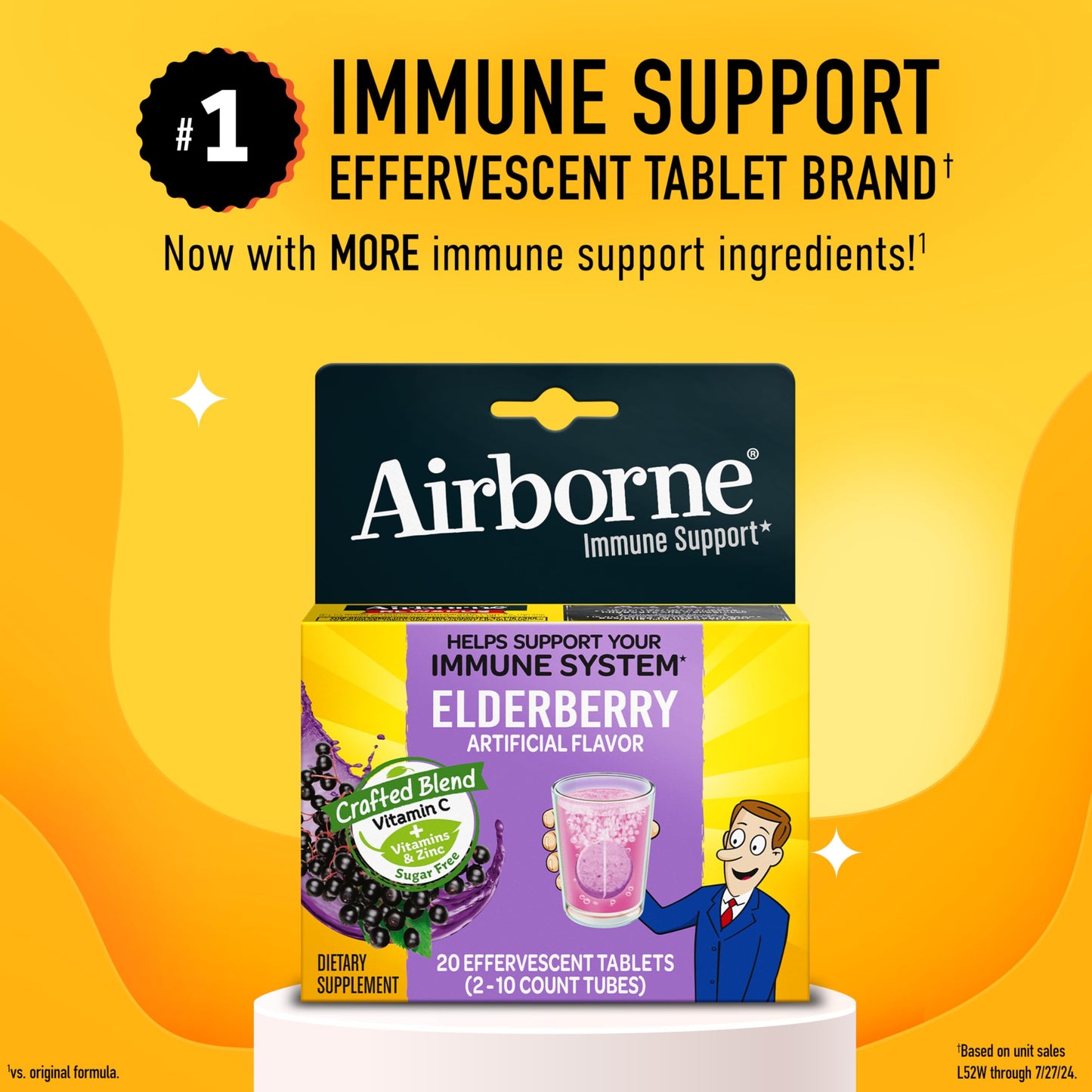 Airborne Elderberry + Zinc & Vitamin C Effervescent Tablets, 20 Count