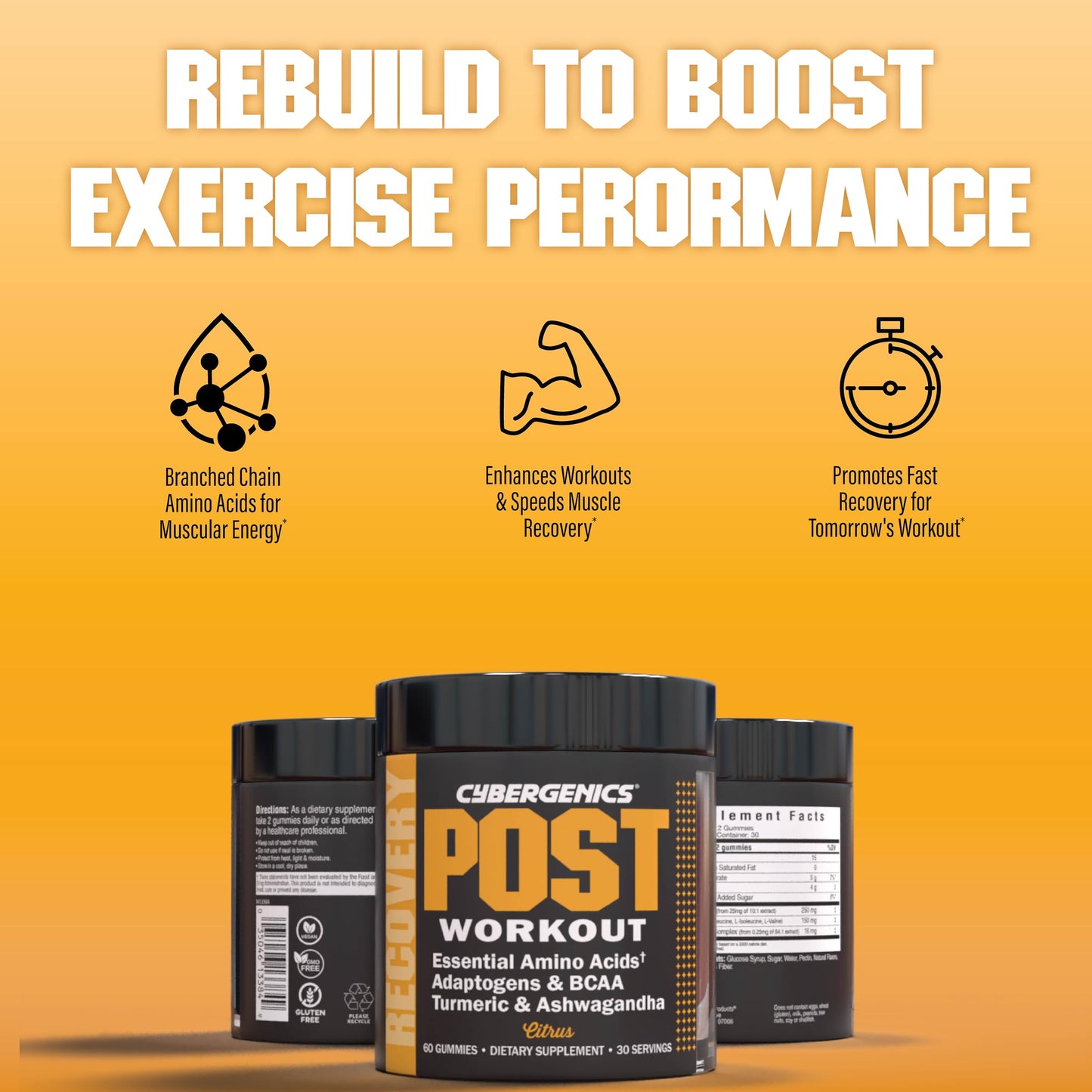 Cybergenics Post-Workout Gummies Recovery Accelerator, 60 Gummies