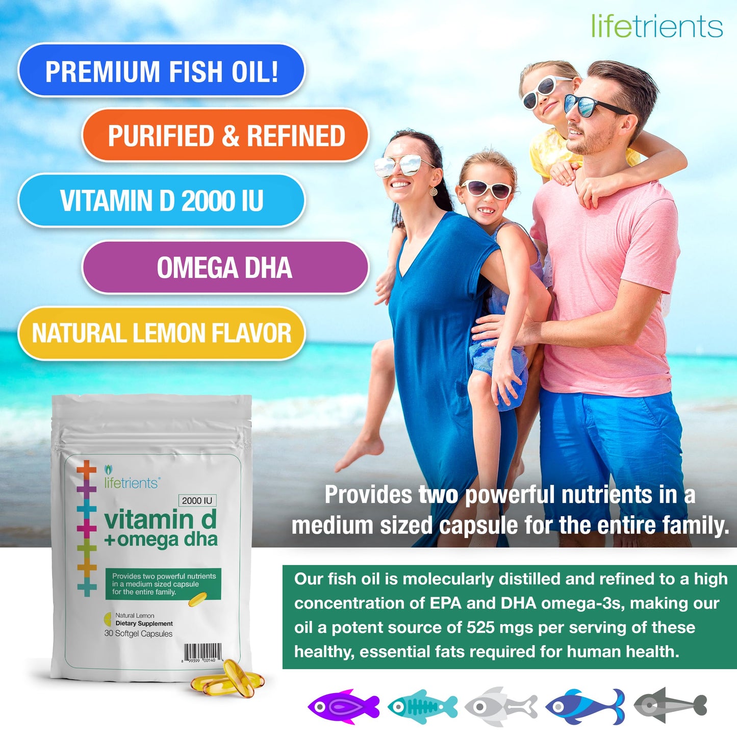 Lifetrients Omega-3 Fish Oil & Vitamin D3 Softgel Capsules, 120 Count
