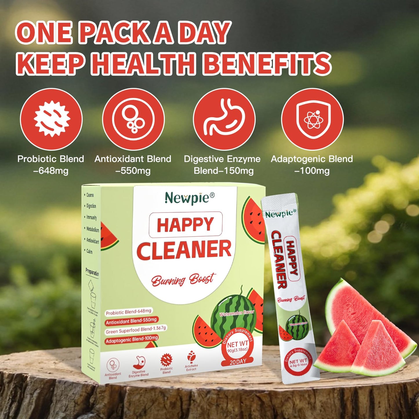 Blltzzz Newpie Superfoods Happy Cleaner Probiotic Powder Watermelon Flavor 3.18 Ounce (Pack of 1)