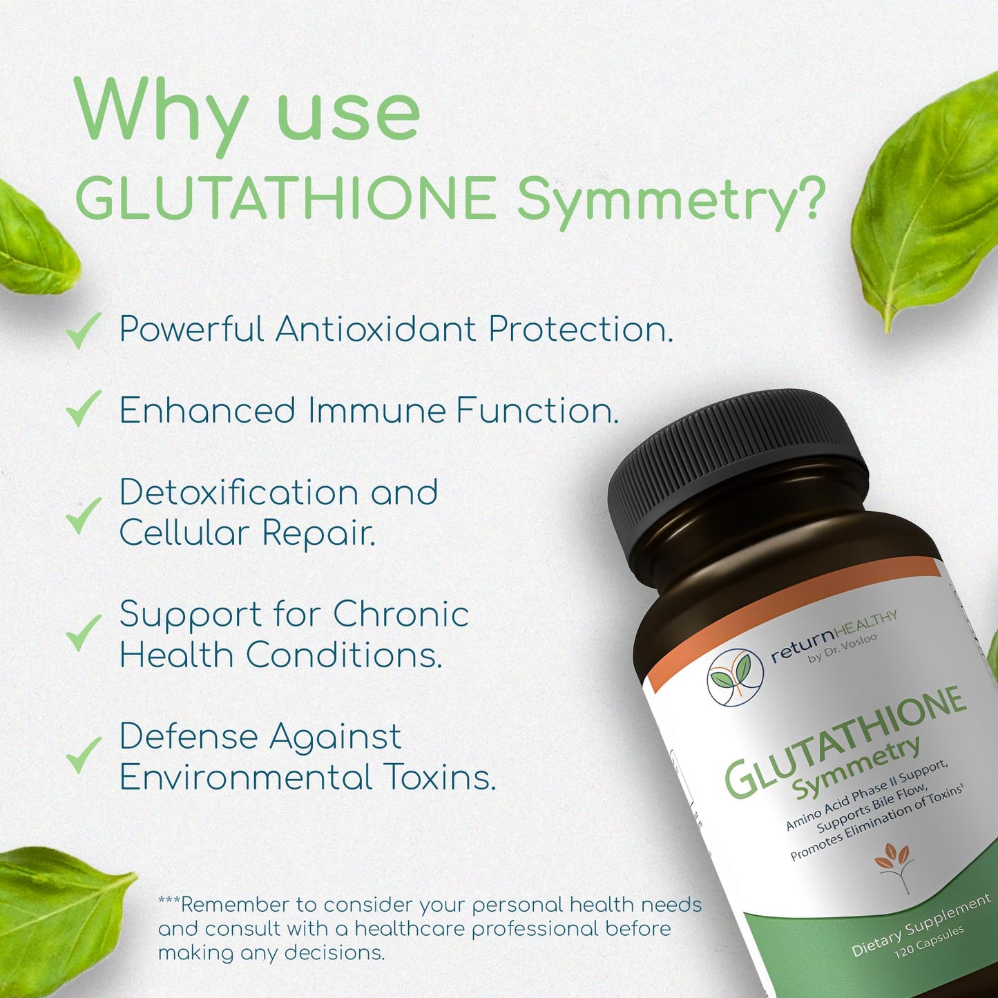 Return Healthy Glutathione Symmetry S-Acetyl Glutathione Supplement Capsule 120 Count