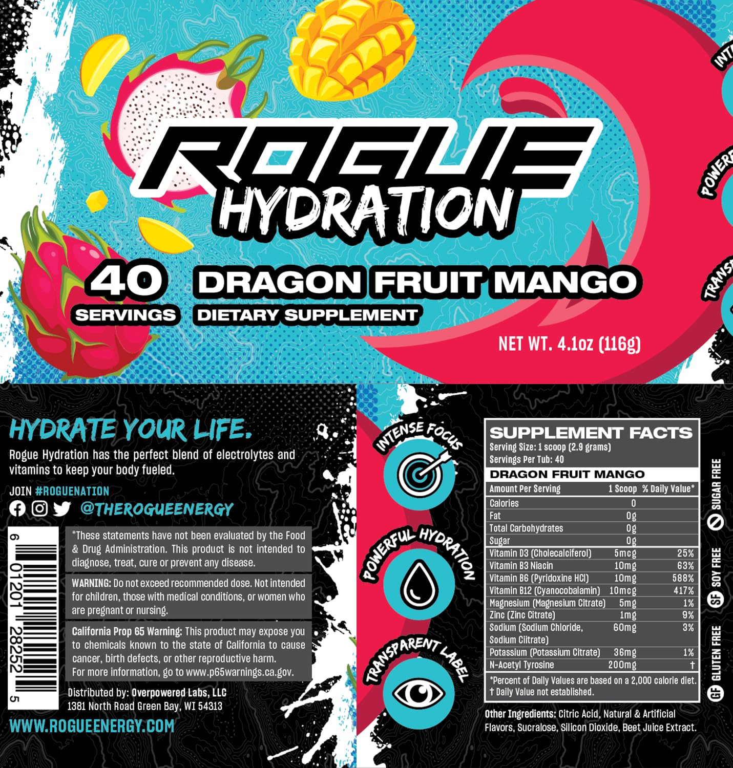 Rogue Energy Gaming Drink, Hydration & Focus Beverage Powder 5.4 oz