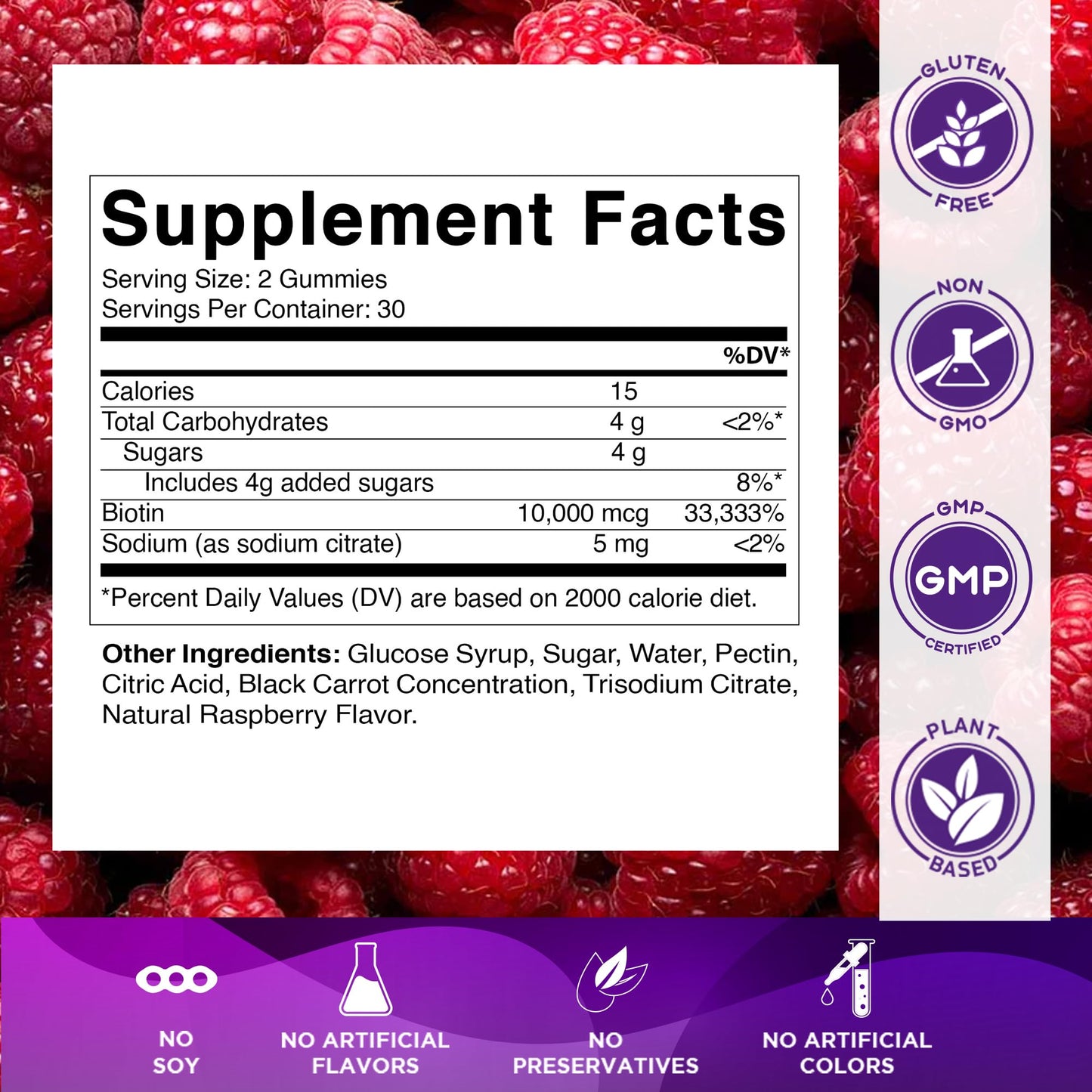Vitamatic Biotin Gummies 10,000 mcg for Stronger Hair, Skin & Nails, 60 Gummies