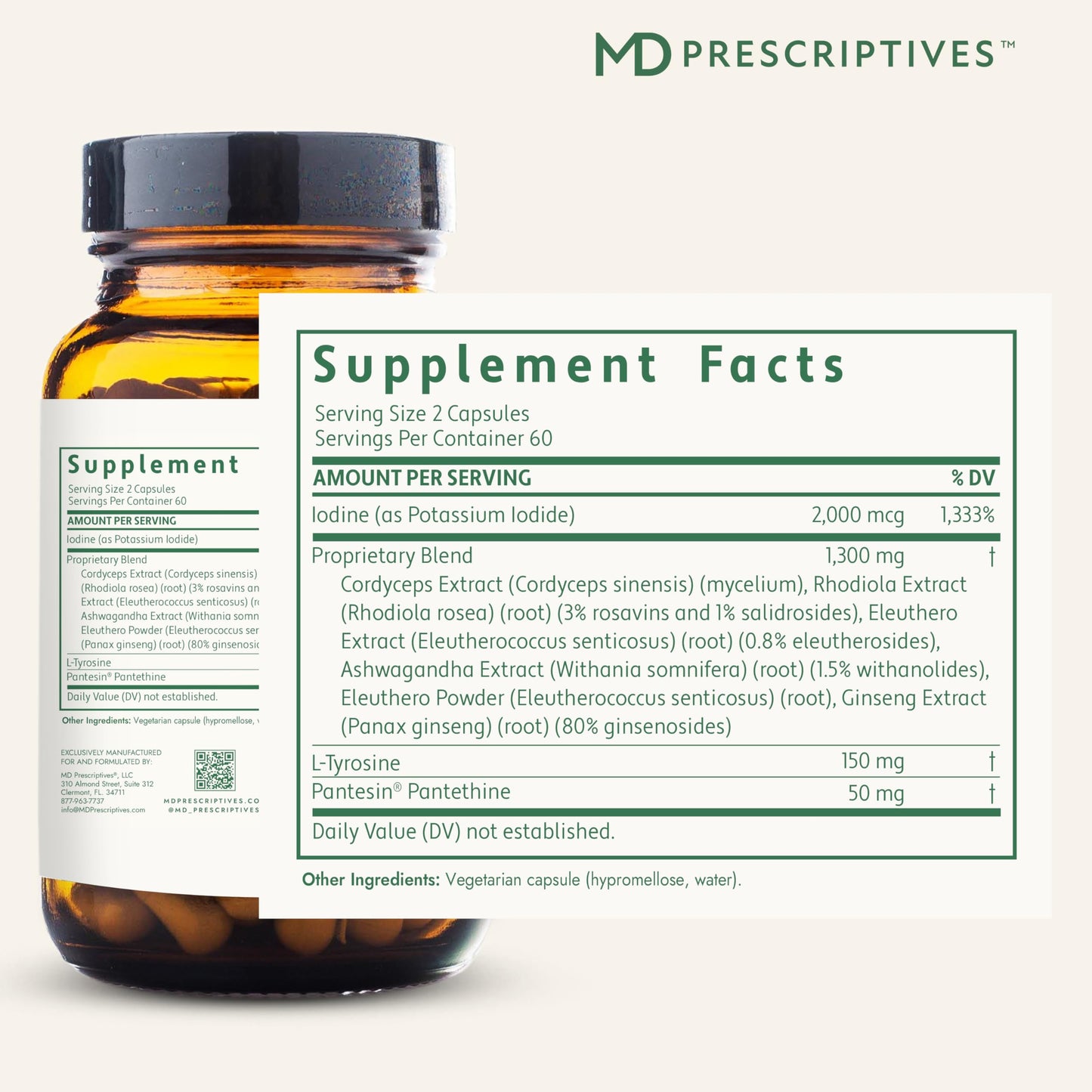 MD Prescriptives Adrenal Forte Adrenal Support Supplement with Ashwagandha & Rhodiola 120 Capsules