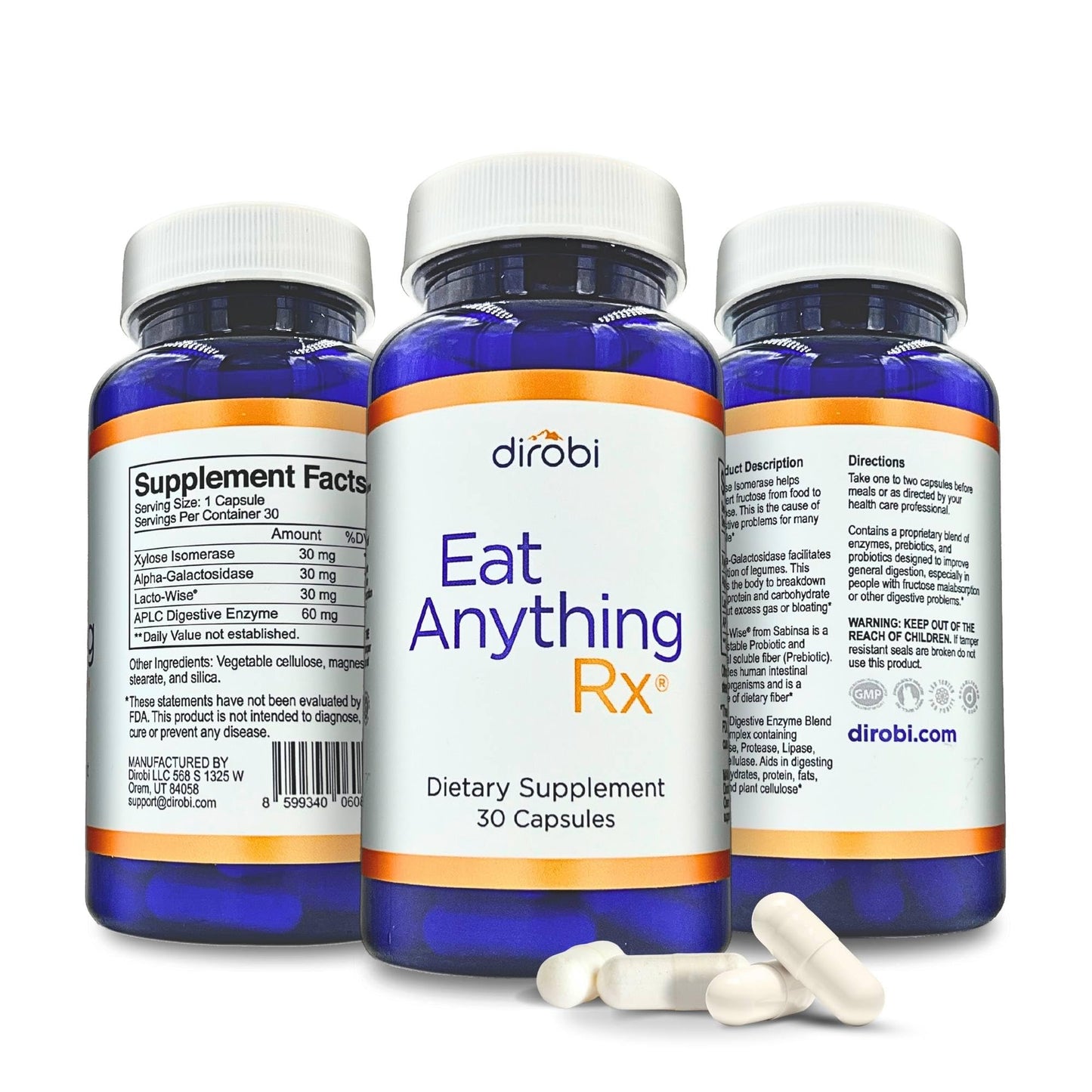 Dirobi Eat Anything Xylose Isomerase Fructose Malabsorption Enzymes Capsule, 30 Capsules
