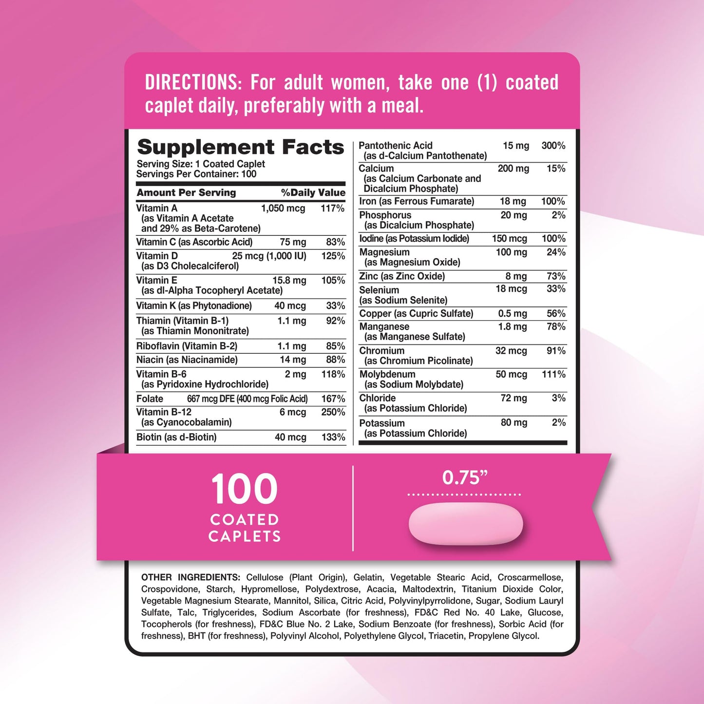 Nature's Truth Multivitamin for Women with Iron Caplets, 100 Count