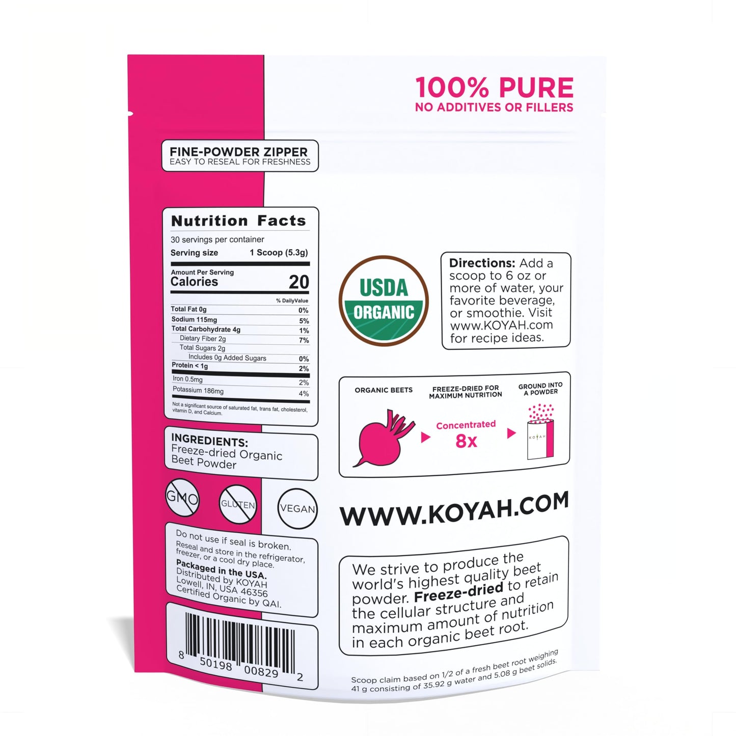KOYAH Organic Beet Powder, Freeze-Dried, 5.64 Ounces