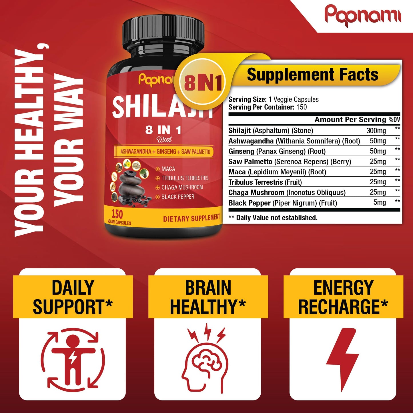 Papnami Shilajit Himalayan Supplement for Men & Women Capsule 150 Count
