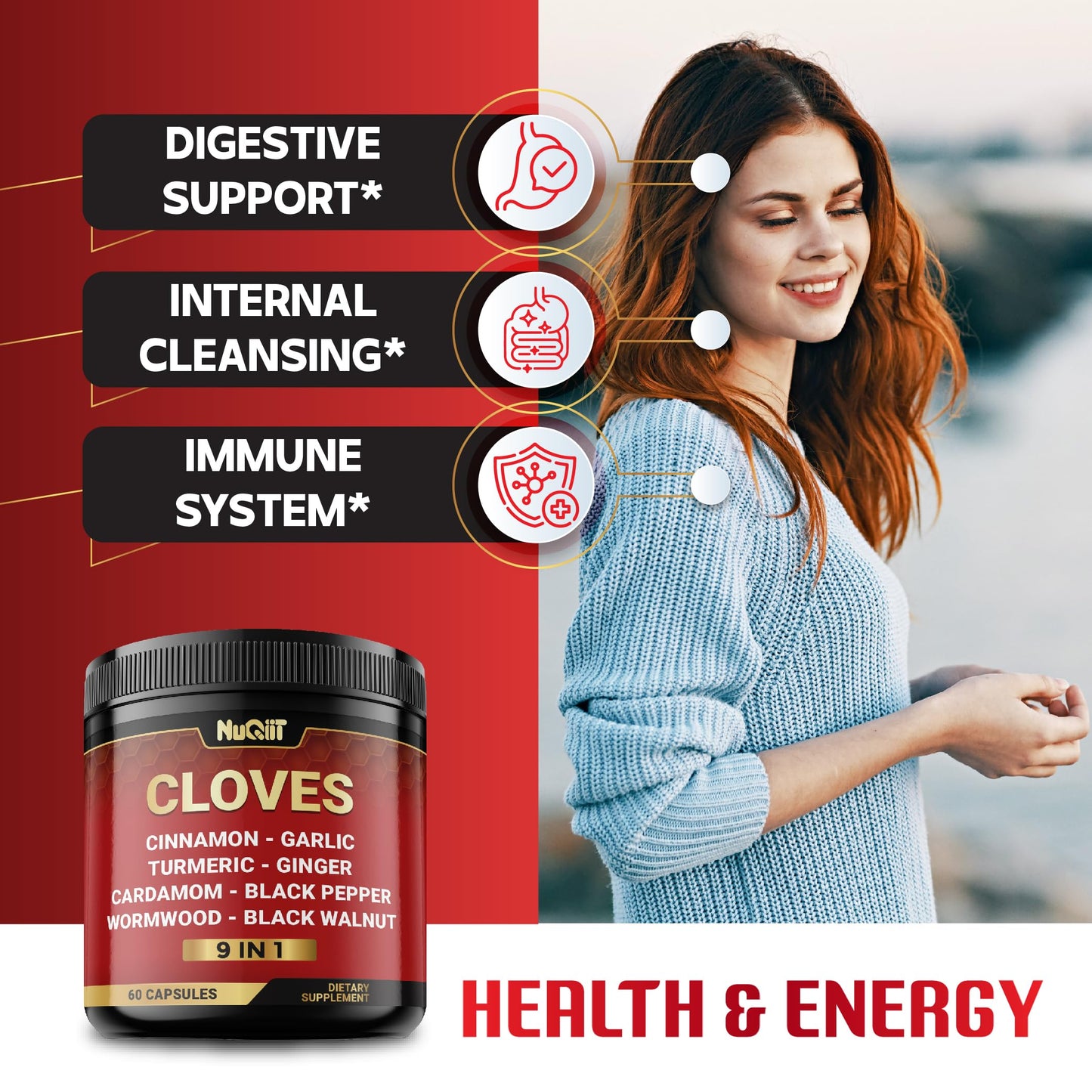 NUQIIT 9in1 Clove Supplement Capsules, 60 Count