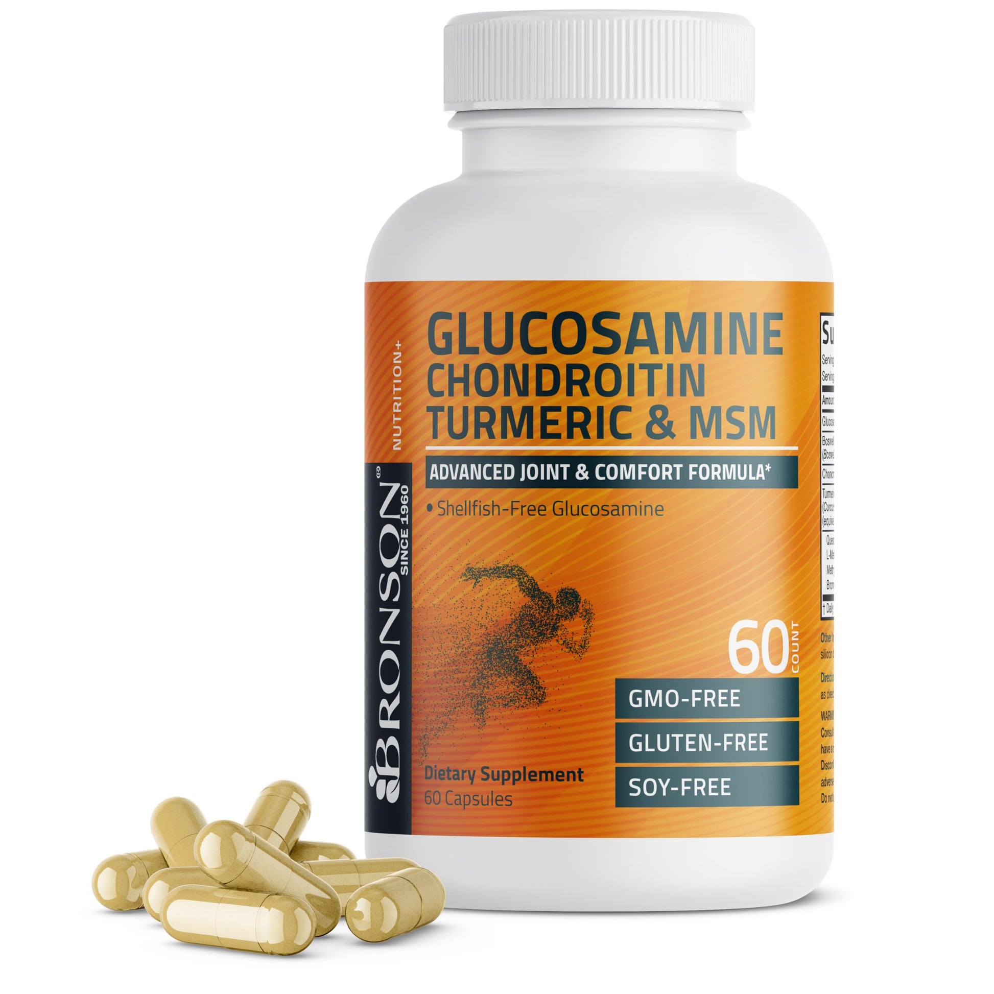 Bronson Glucosamine Chondroitin Turmeric & MSM Advanced Joint & Cartilage Formula Capsules, Non-GMO, 60 Count