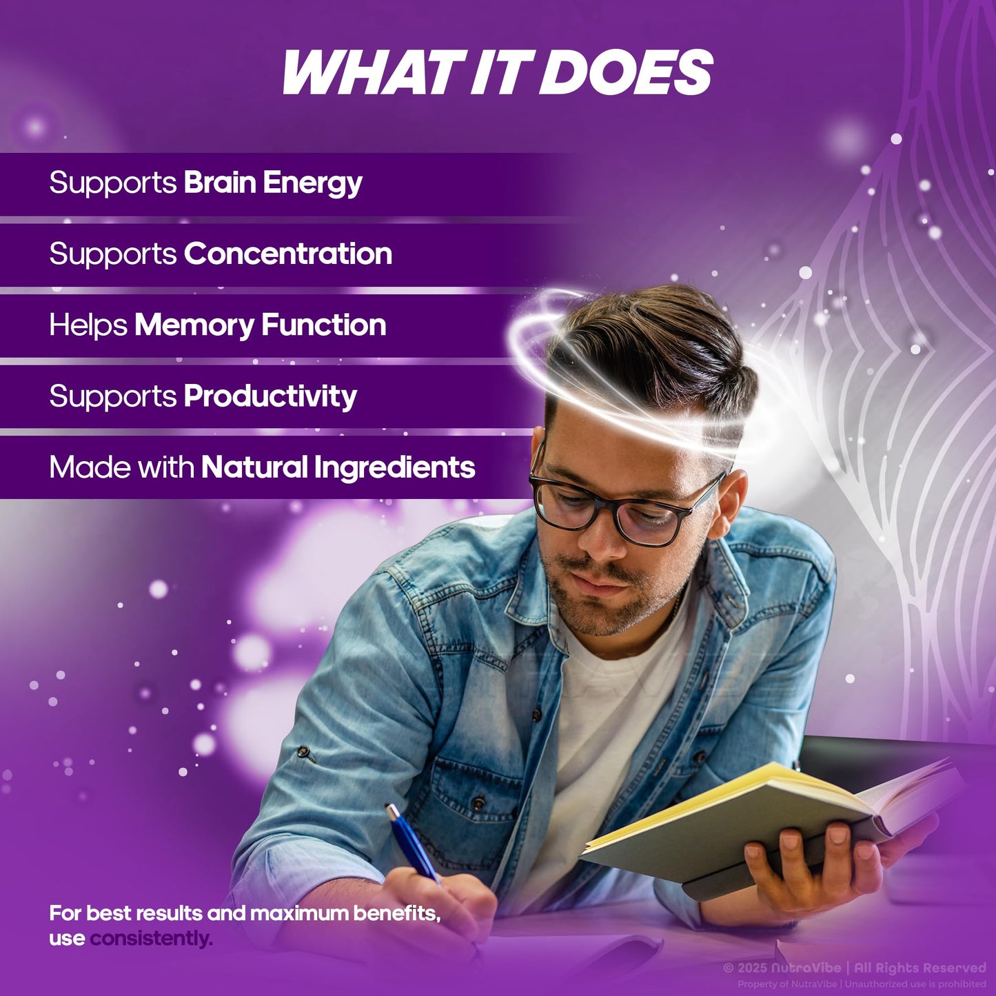 NutraVibe Vital Mind – Daily Clarity & Focus Formula with Clean, Natural Blend to Help Support Sharpness, Concentration & Balance, 120 Capsules
