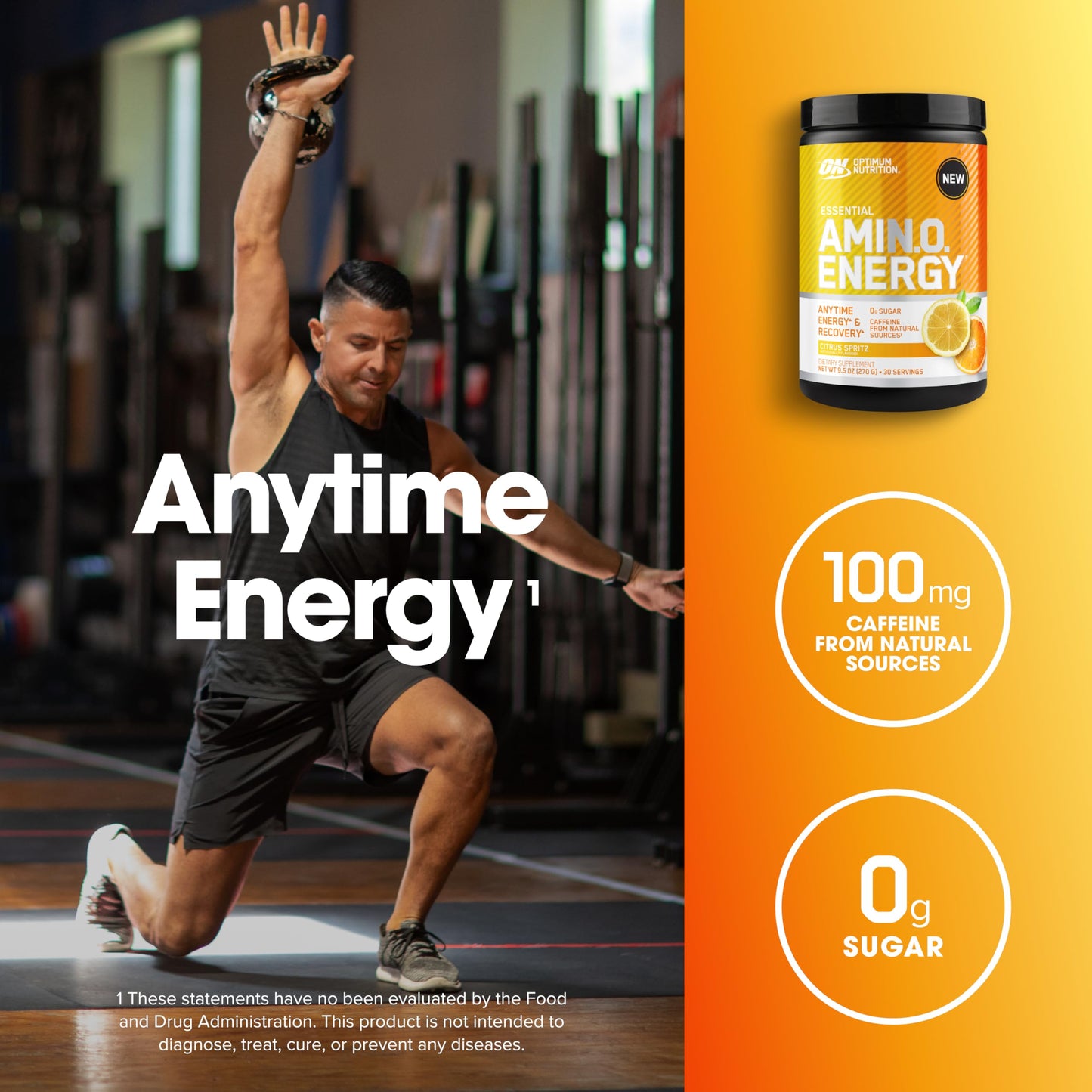 Optimum Nutrition Amino Energy Powder 9.5 Ounce Citrus Spritz, 30 Servings