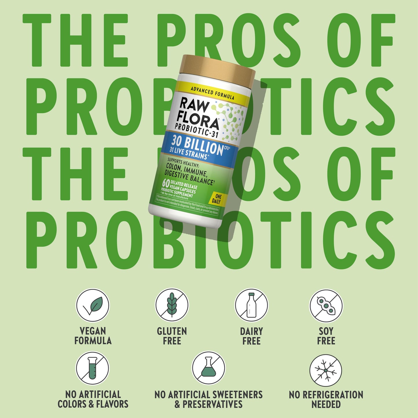 Raw Flora Probiotic for Women and Men 30 Billion CFU Delayed Release Capsules 60 Capsules
