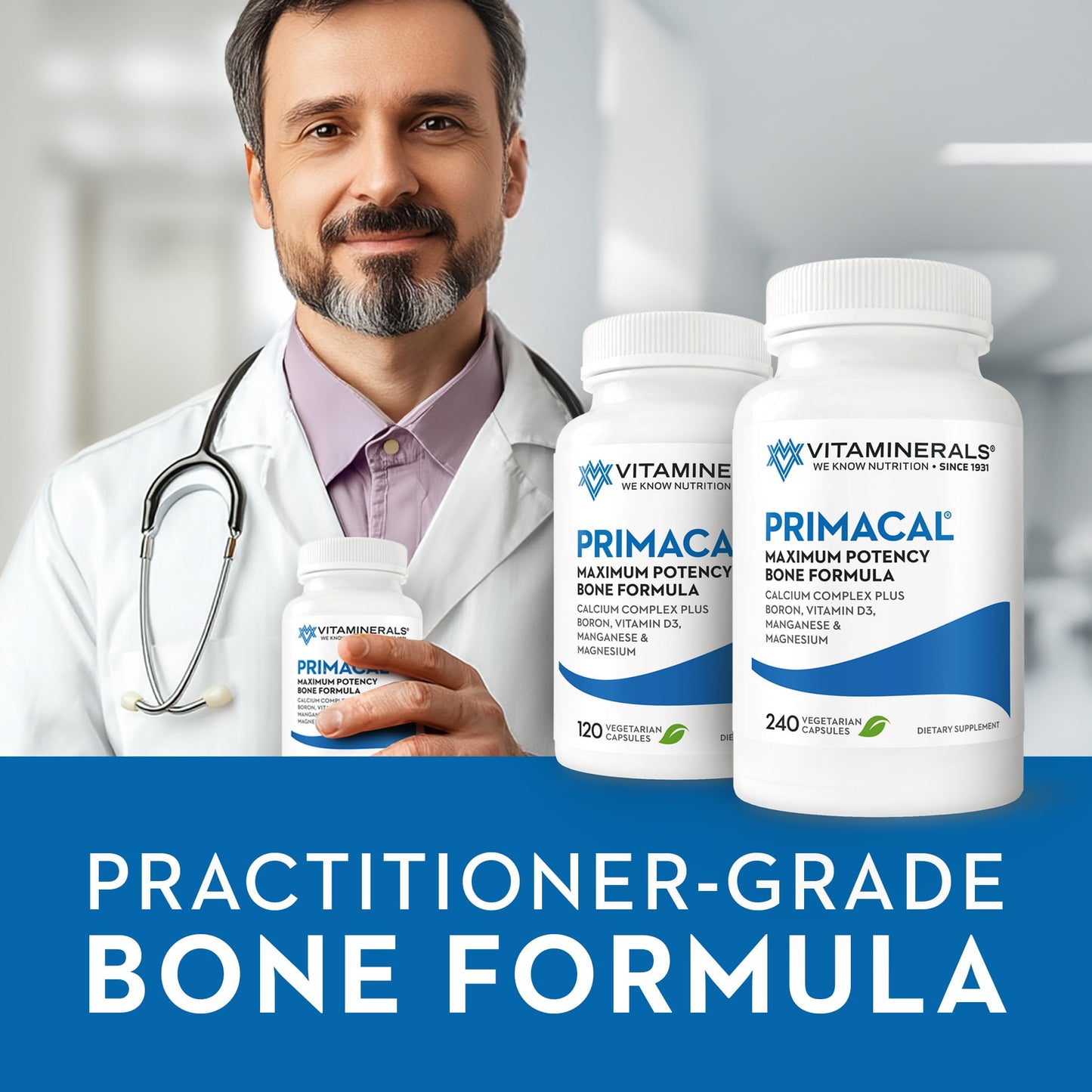 Vitaminerals Primacal Bone Support Maximum Potency Calcium, Magnesium for Bone Loss 240 Capsules