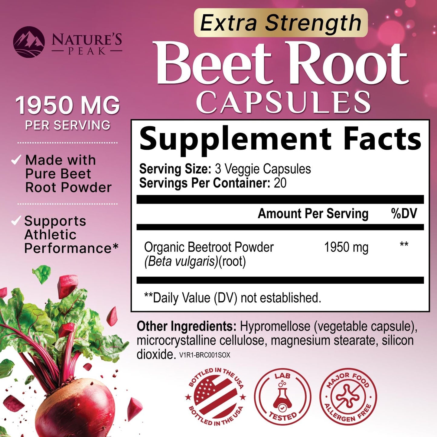 Nature's Peak Beet Root Capsules 60 Count