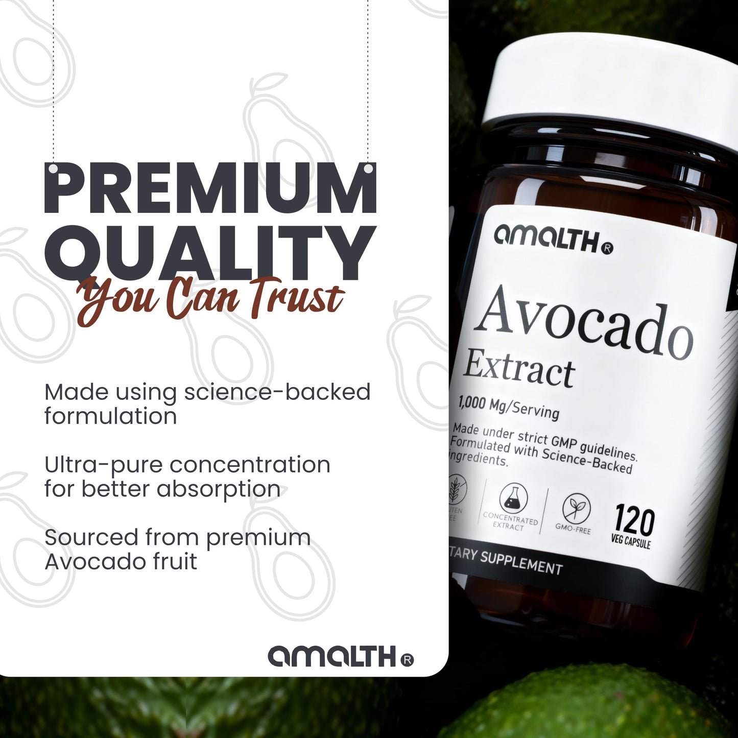 AMALTH Avocado ASU Fruit Extract 15:1 1000mg Capsule, 1 Count