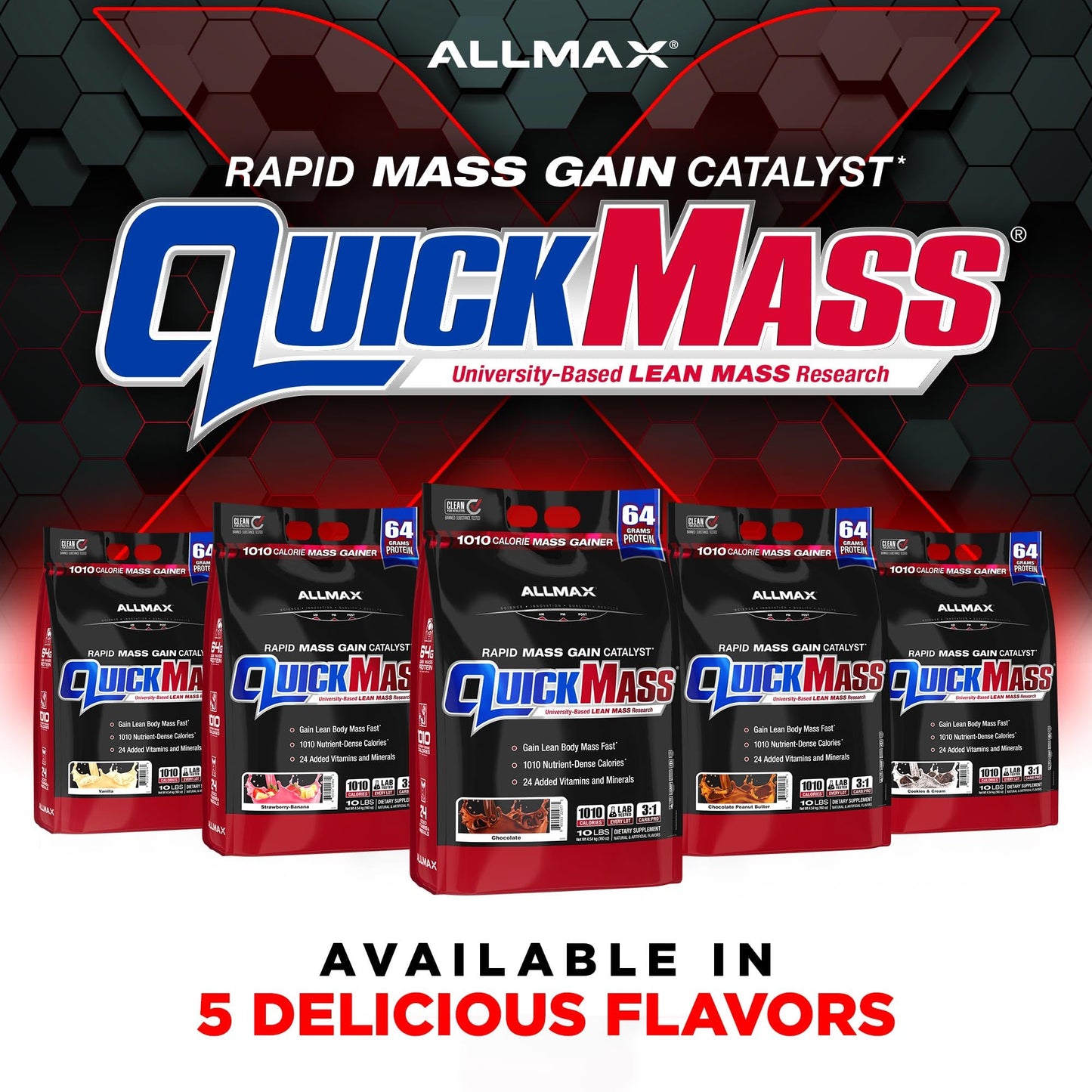 ALLMAX QUICKMASS Mass Gainer Powder, Chocolate, 160 Count, 10 lb