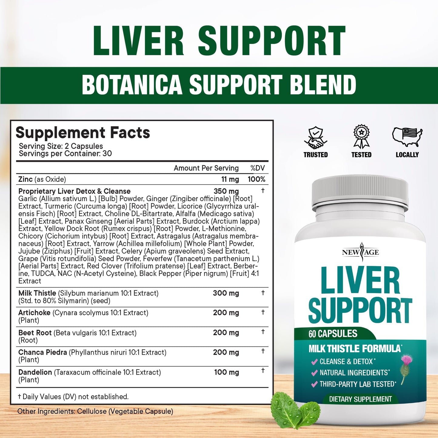 NEW AGE Liver Cleanse Detox & Repair Milk Thistle Liver Support with Artichoke Extract, Chicory & Dandelion Root Capsules, 180 Capsules