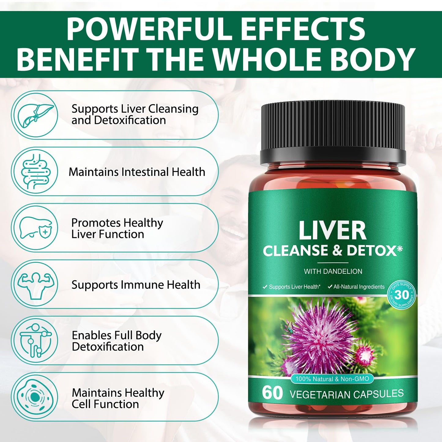 Ruduwu Liver Cleanse Detox & Repair - Health Liver Support Herbal Supplement with Milk Thistle, Burdock, Turmeric Curcumin, Dandelion, and More - Softgel, 60 count
