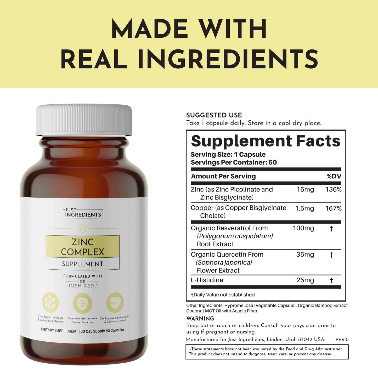 Just Ingredients Zinc Complex Capsule, 60 Count