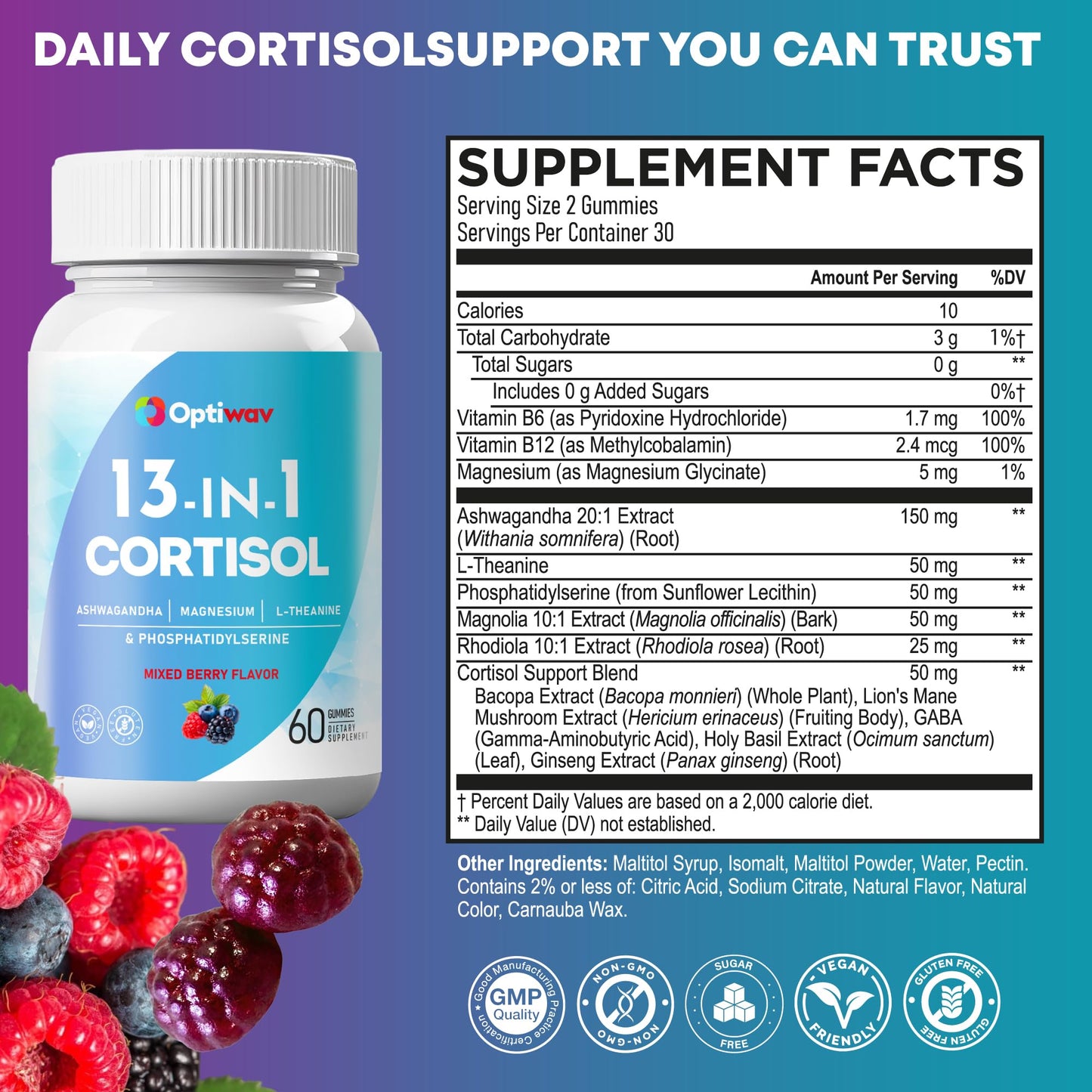 Optiwav Cortisol Reducer Gummies 60 Count