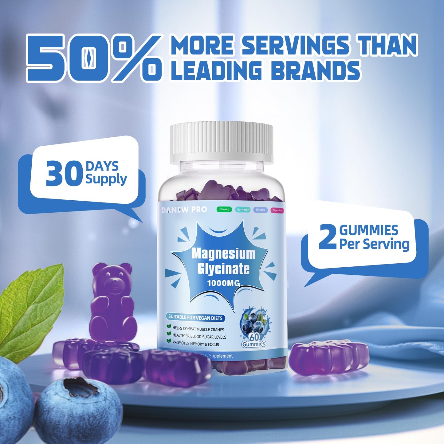 DANEW Pro Magnesium Glycinate Gummies 1000mg, 60 Count