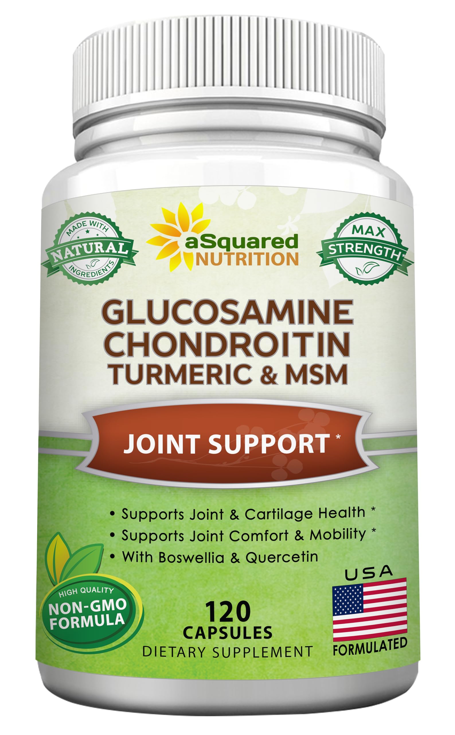 aSquared Nutrition Glucosamine Chondroitin Turmeric MSM Boswellia Capsules, 120 Count