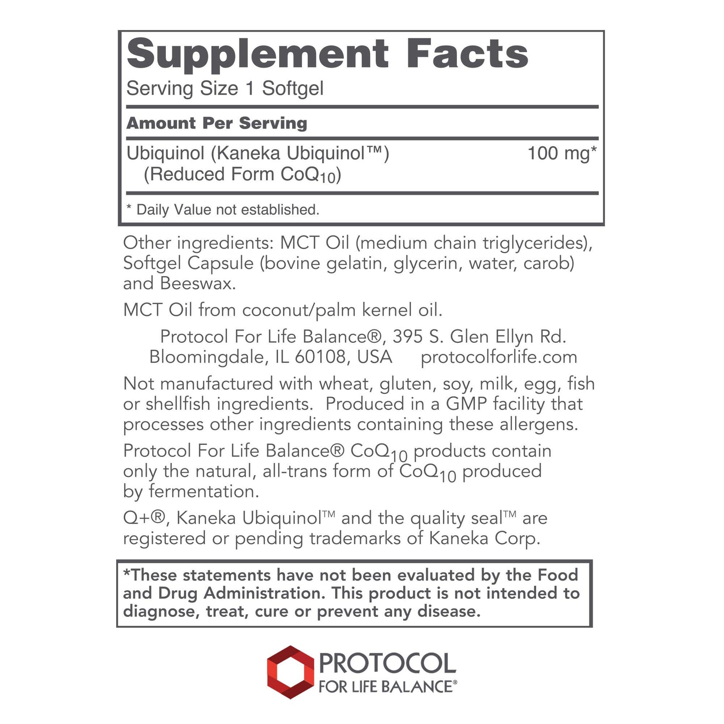 Protocol For Life Balance Ubiquinol 100 mg CoQ10 Softgels 60