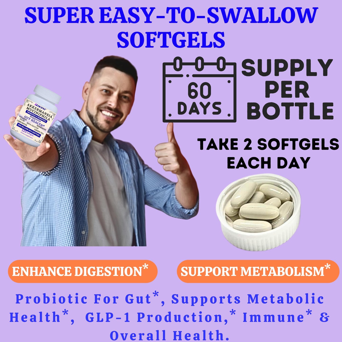 Nikoni Akkermansia Muciniphila GLP-1 Probiotic Supplement Softgels 240