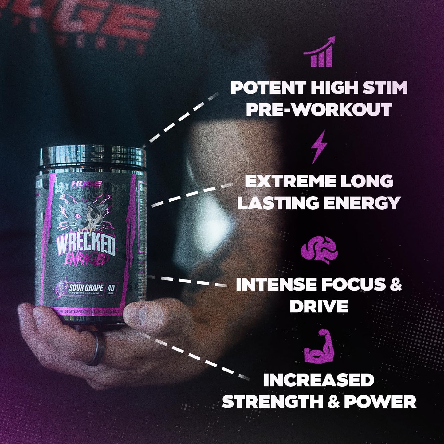 Huge Supplements Wrecked Enraged High Stim Pre Workout Powder 12 oz