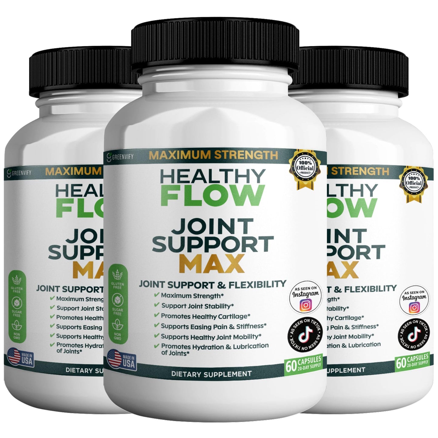 GREENVIFY Healthy Flow Joint Support Max 1500mg Glucosamine, 180 Capsules