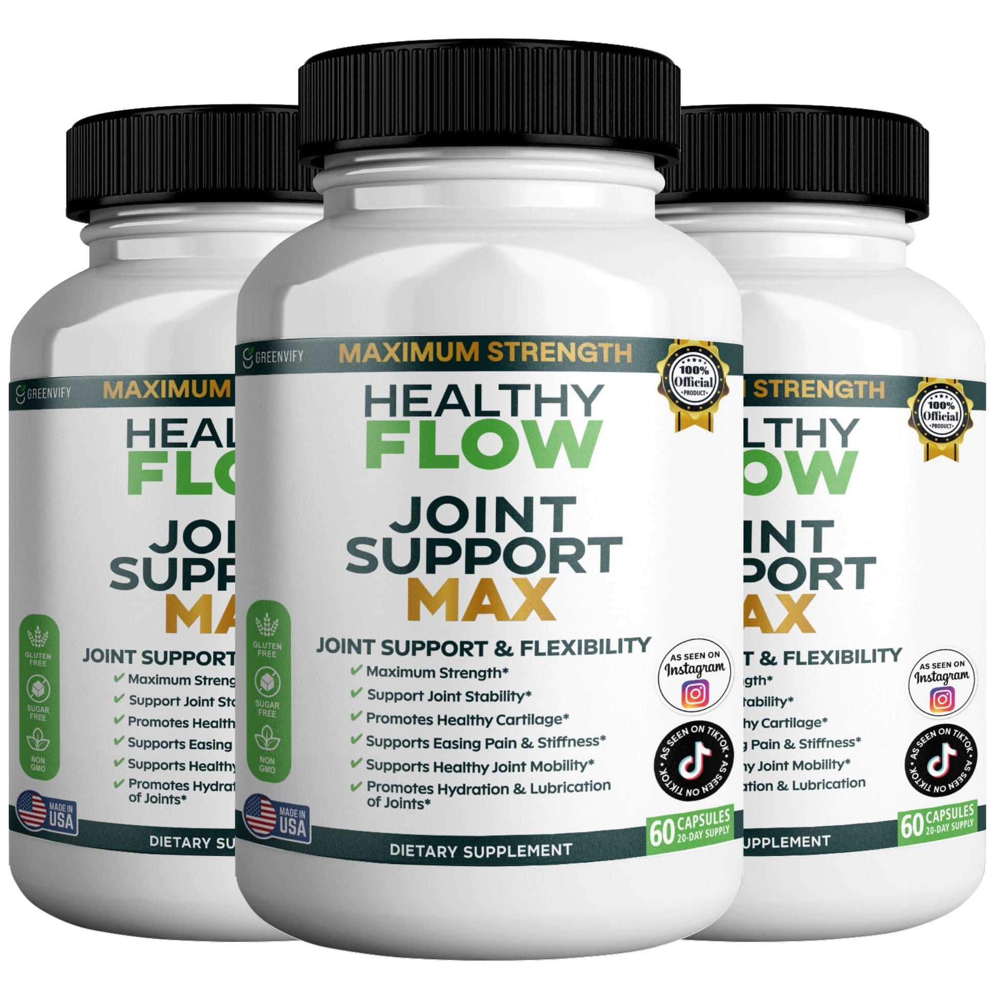 GREENVIFY Healthy Flow Joint Support Max 1500mg Glucosamine, 180 Capsules