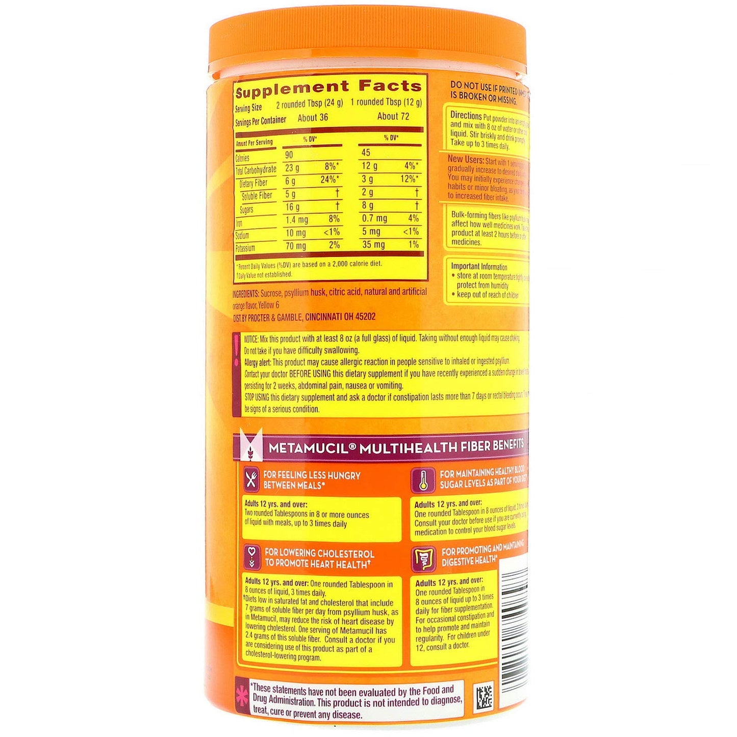 Metamucil 4 in 1 MultiHealth Fiber Powder Orange Smooth, 30.4 Servings