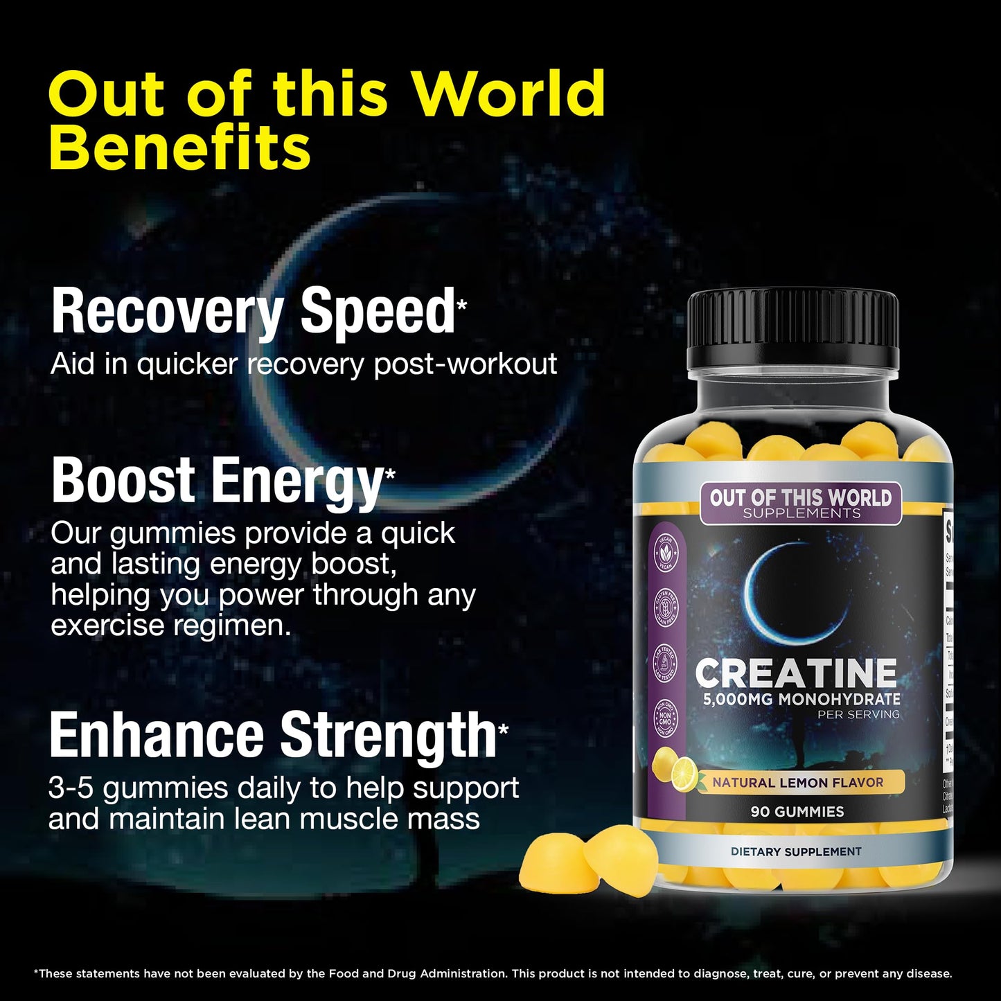 Out of This World Supplements Creatine Monohydrate Gummies, 90 Gummies