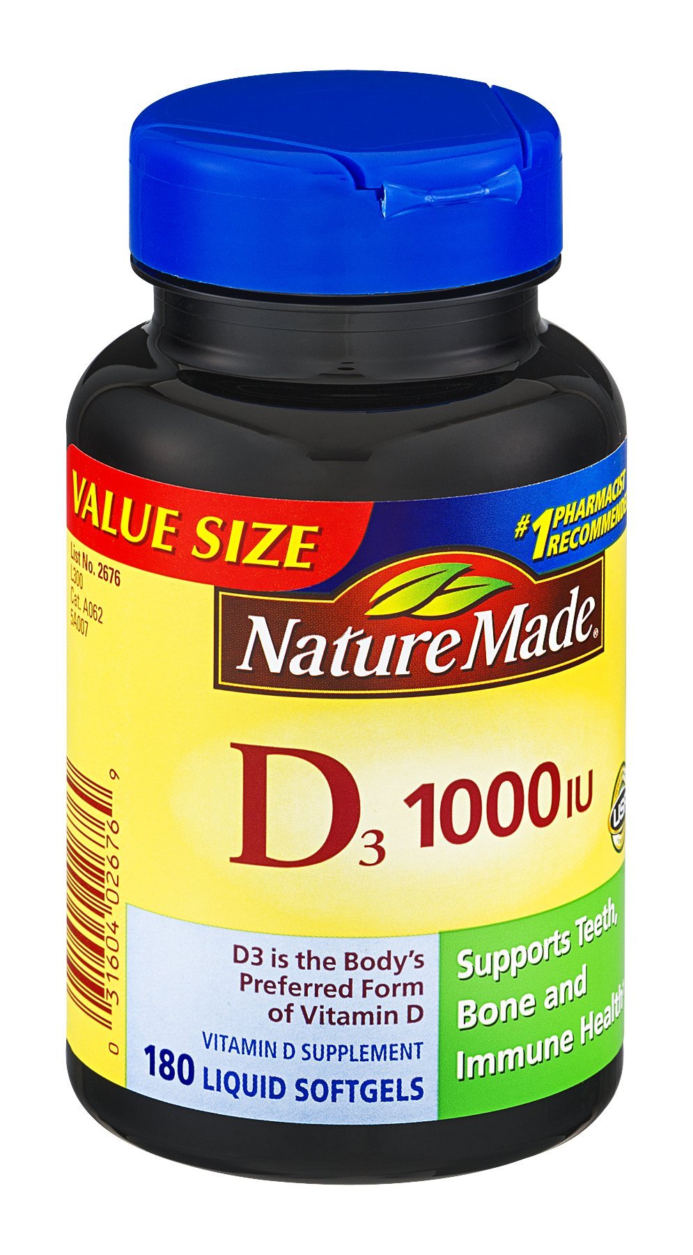 Nature Made D3 1000IU Vitamin D Supplement Softgels 540