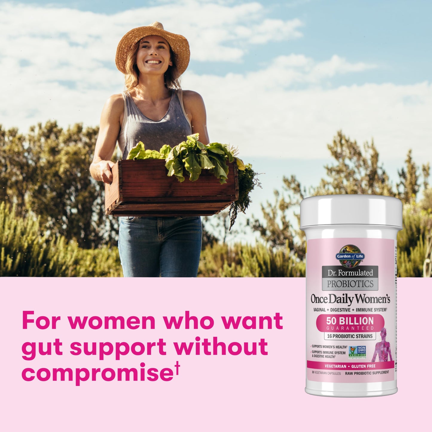 Garden of Life Once Daily Dr.Formulated Probiotics for Women 50 Billion CFU 16 Probiotic Strains with Organic for Digestive, Vaginal & Immune Health, Dairy Free, Shelf Stable Capsules 180 Count